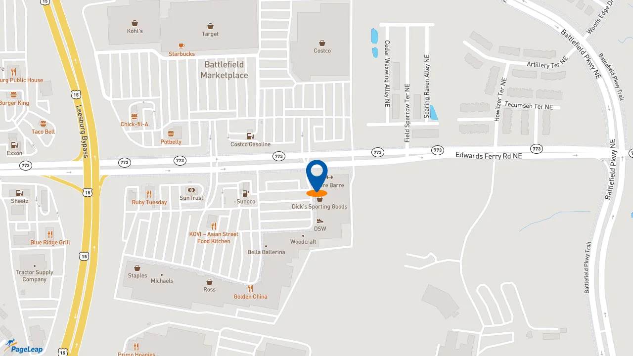 https://pageleap.com map showing location of Five Guys in Leesburg.