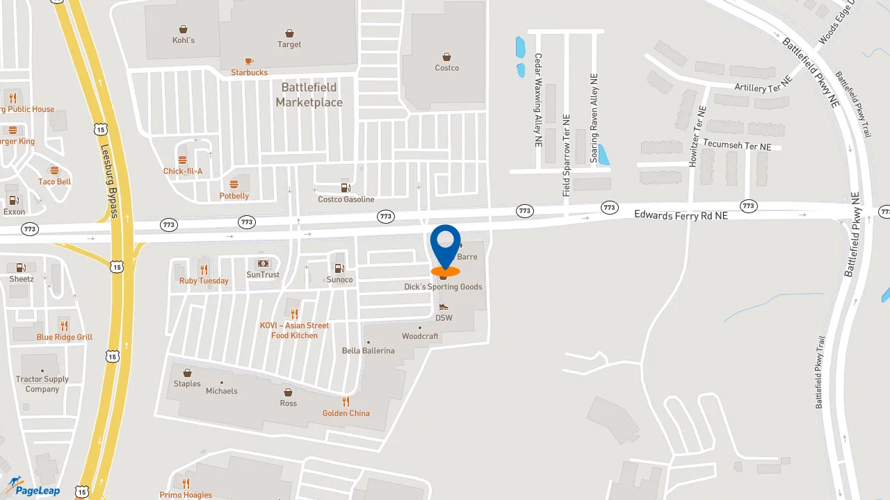 https://pageleap.com map showing location of Five Guys in Leesburg.