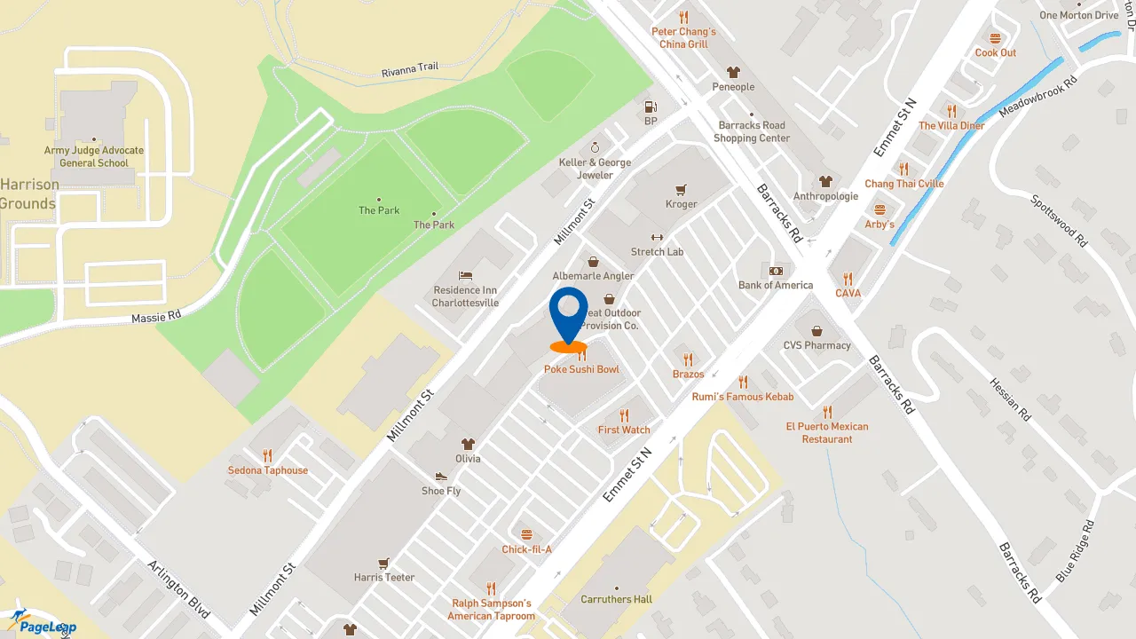 https://pageleap.com map showing location of Five Guys in Charlottesville.