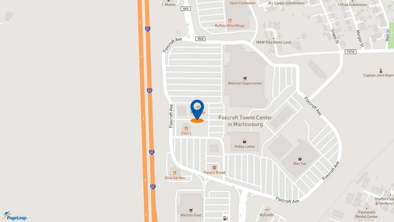 https://pageleap.com map showing location of Five Guys in Martinsburg.