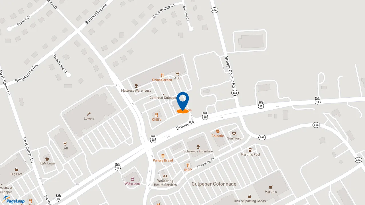 https://pageleap.com map showing location of Five Guys in Culpeper.