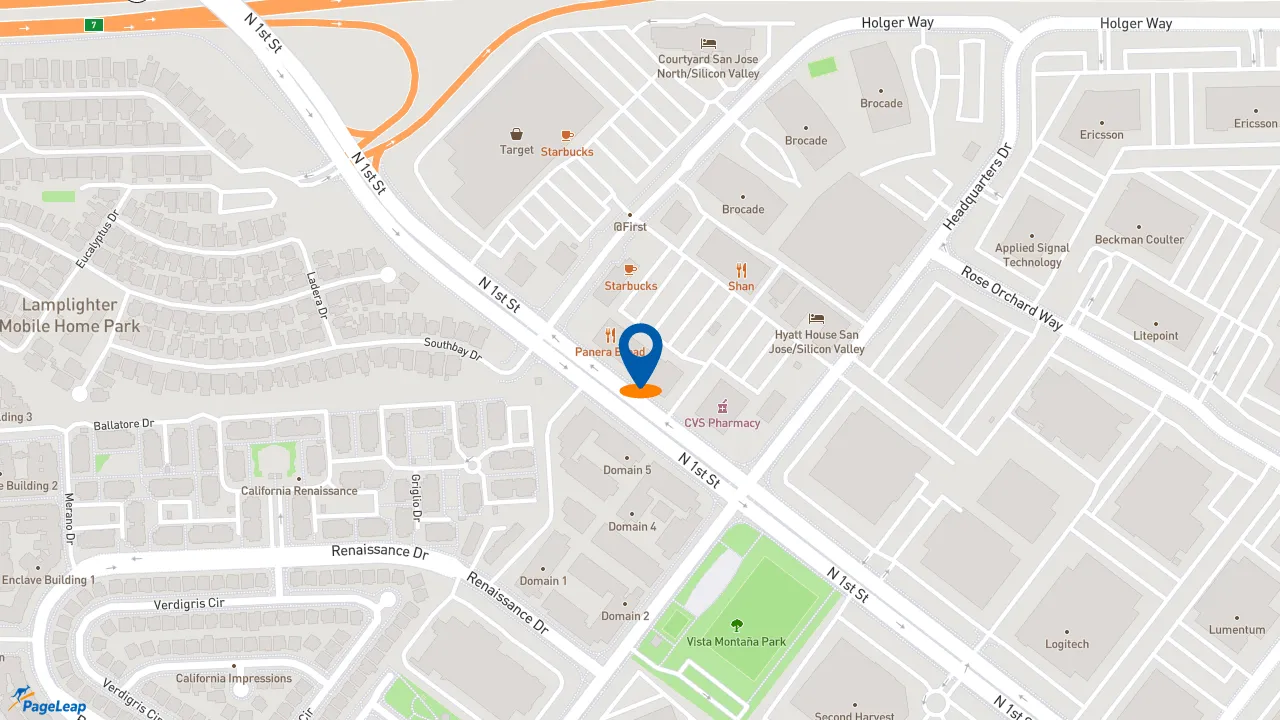 https://pageleap.com map showing location of Five Guys in San Jose.
