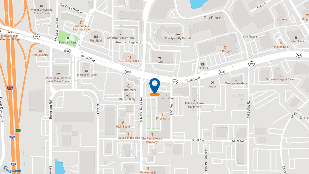 https://pageleap.com map showing location of Five Guys in St. Louis.