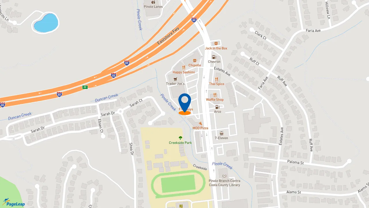https://pageleap.com map showing location of Five Guys in Pinole.
