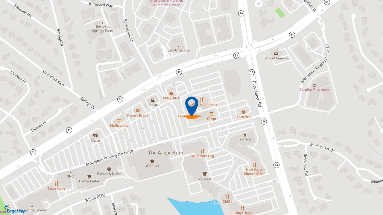 https://pageleap.com map showing location of Five Guys in Charlotte.