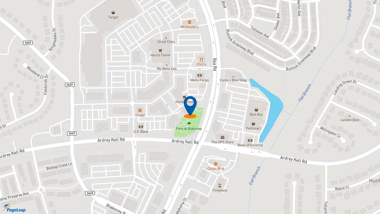 https://pageleap.com map showing location of Five Guys in Charlotte.