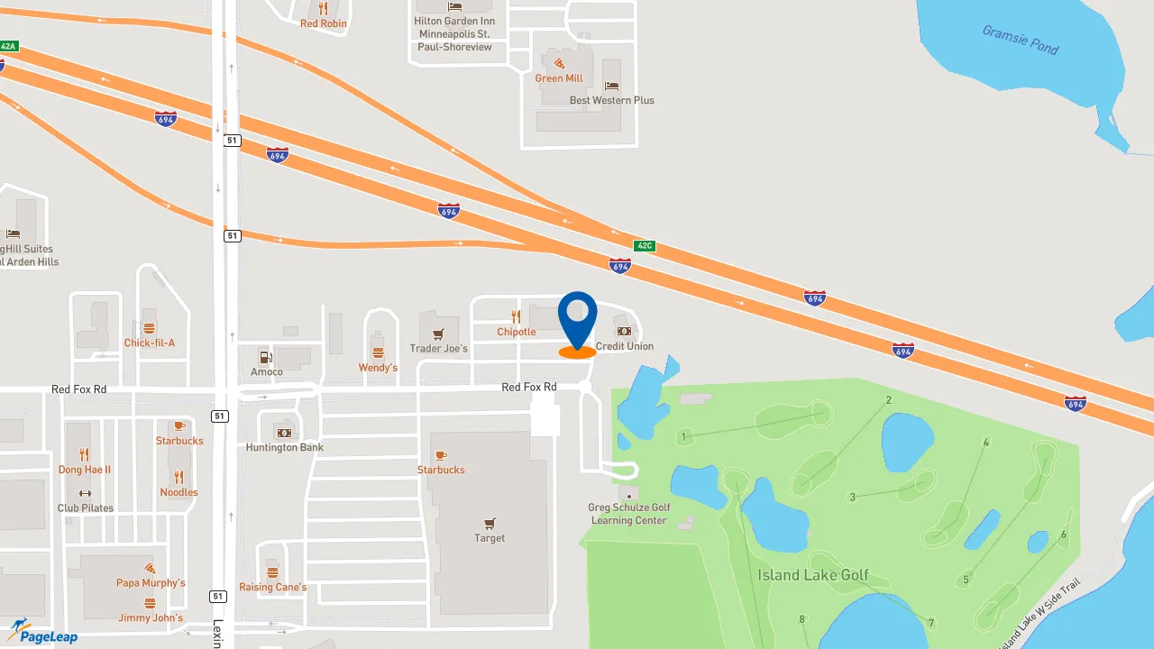 https://pageleap.com map showing location of Five Guys in Shoreview.