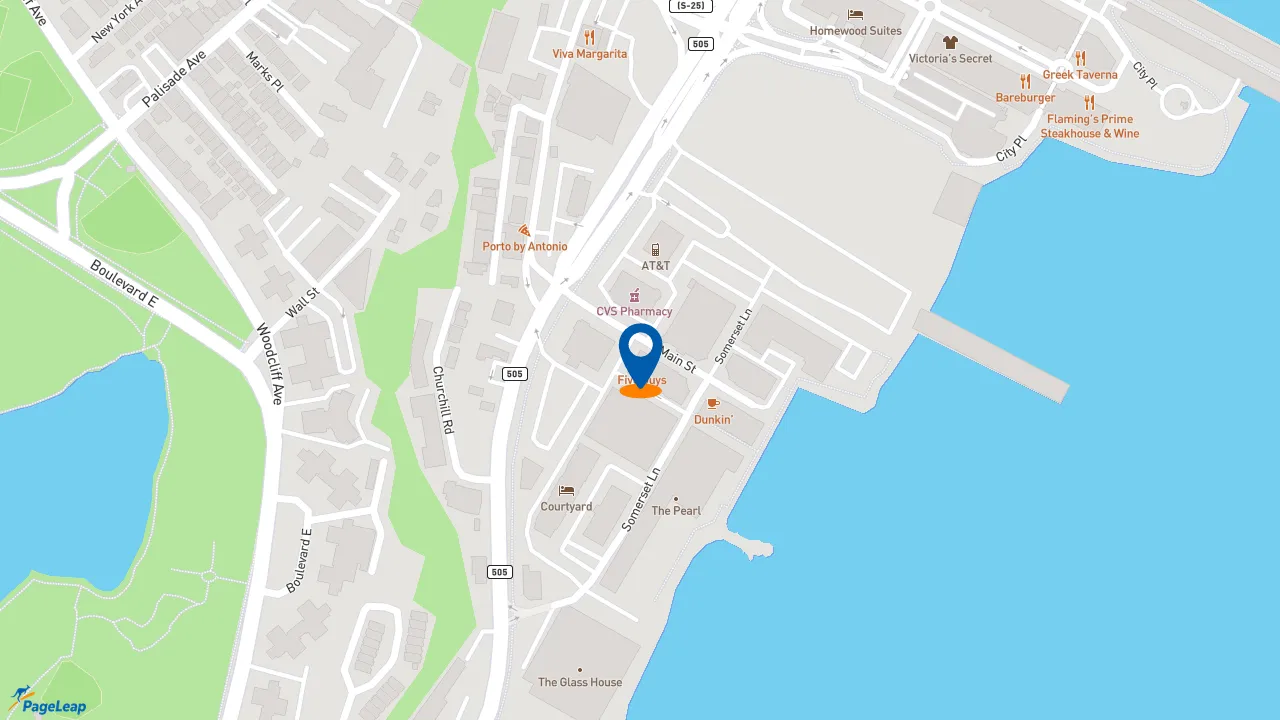 https://pageleap.com map showing location of Five Guys in Edgewater.