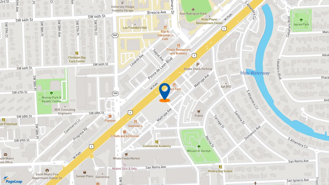 https://pageleap.com map showing location of Five Guys in Coral Gables.