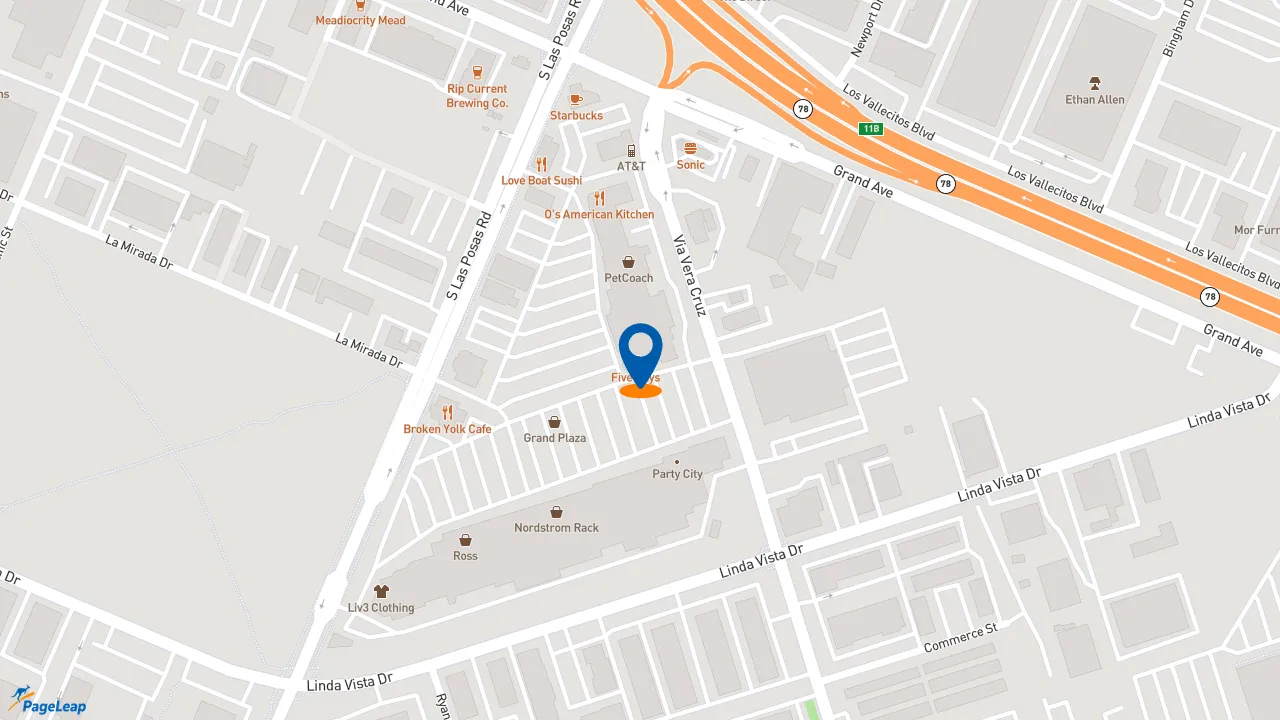 https://pageleap.com map showing location of Five Guys in San Marcos.