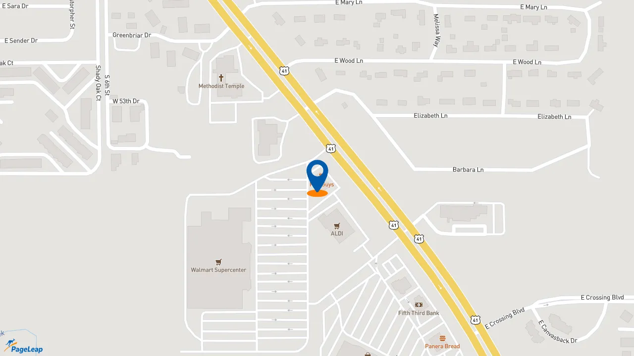 https://pageleap.com map showing location of Five Guys in Terre Haute.