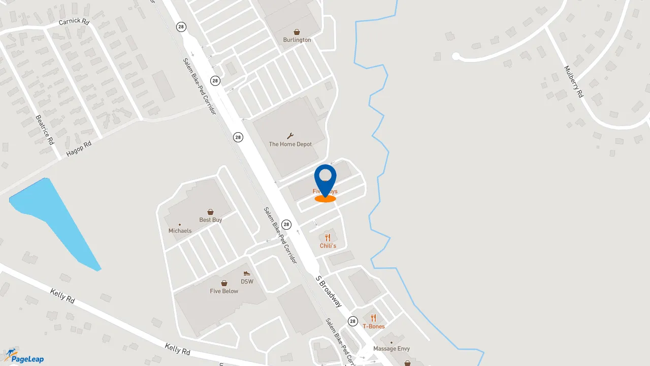 https://pageleap.com map showing location of Five Guys in Salem.