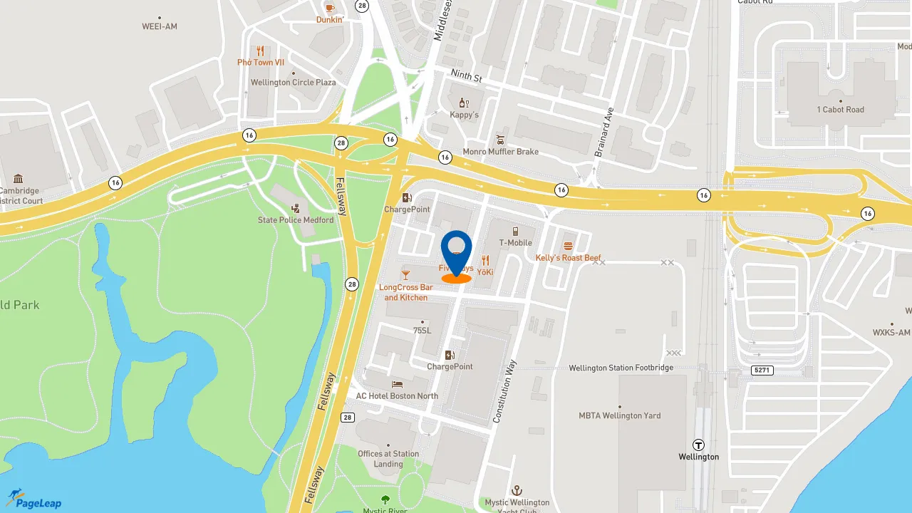 https://pageleap.com map showing location of Five Guys in Medford.
