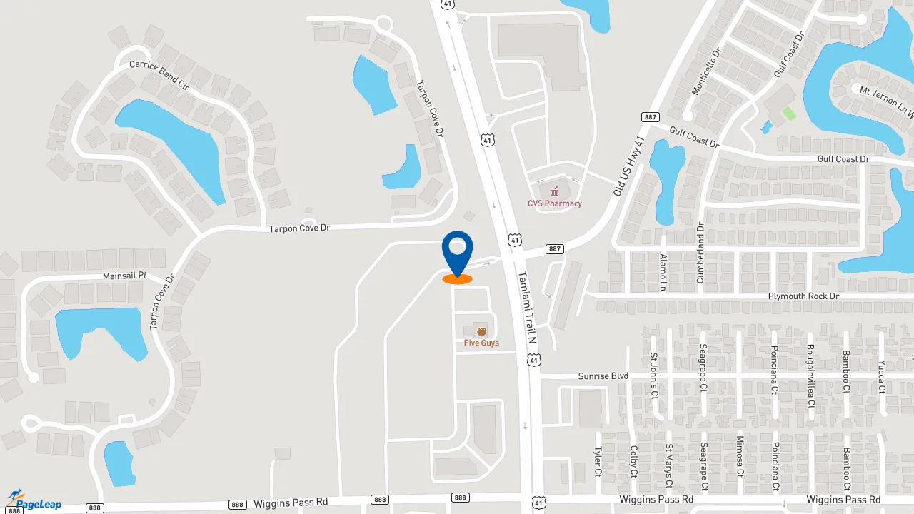 https://pageleap.com map showing location of Five Guys in Naples.