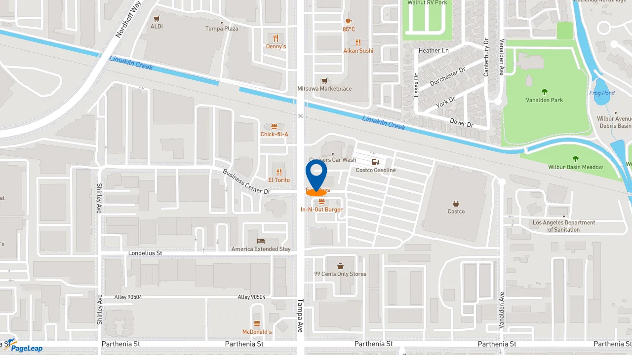 https://pageleap.com map showing location of Five Guys in Los Angeles.