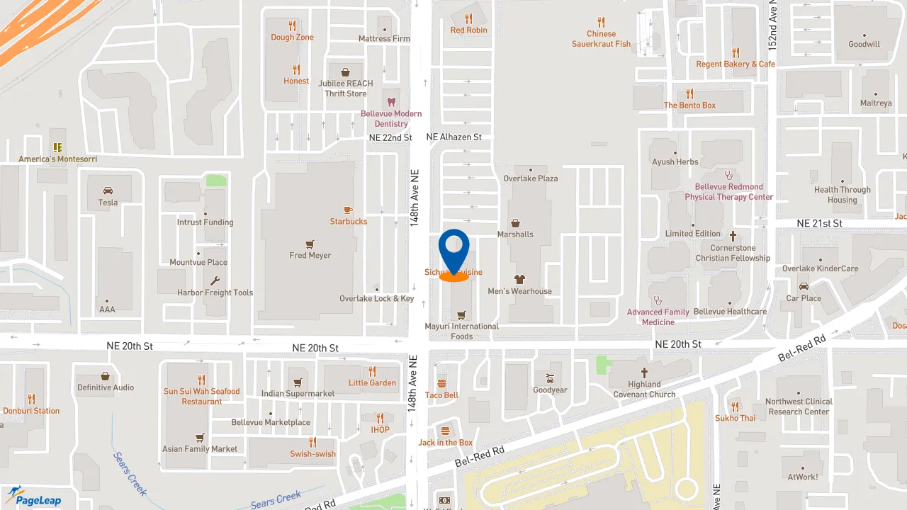 https://pageleap.com map showing location of Five Guys in Redmond.