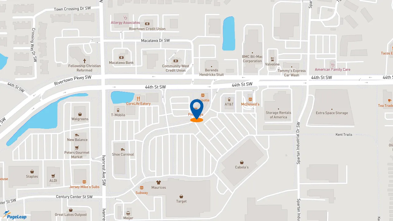 https://pageleap.com map showing location of Five Guys in Grandville.