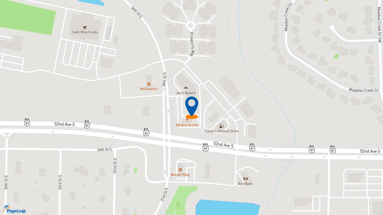 https://pageleap.com map showing location of Five Guys in Fargo.