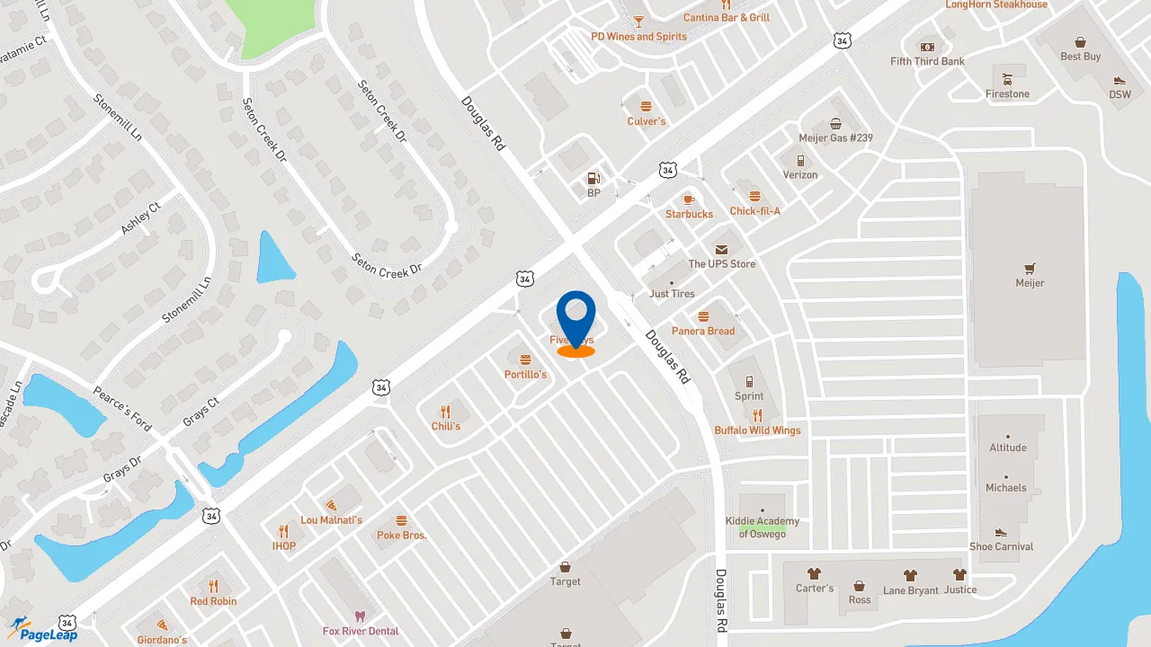 https://pageleap.com map showing location of Five Guys in Oswego.