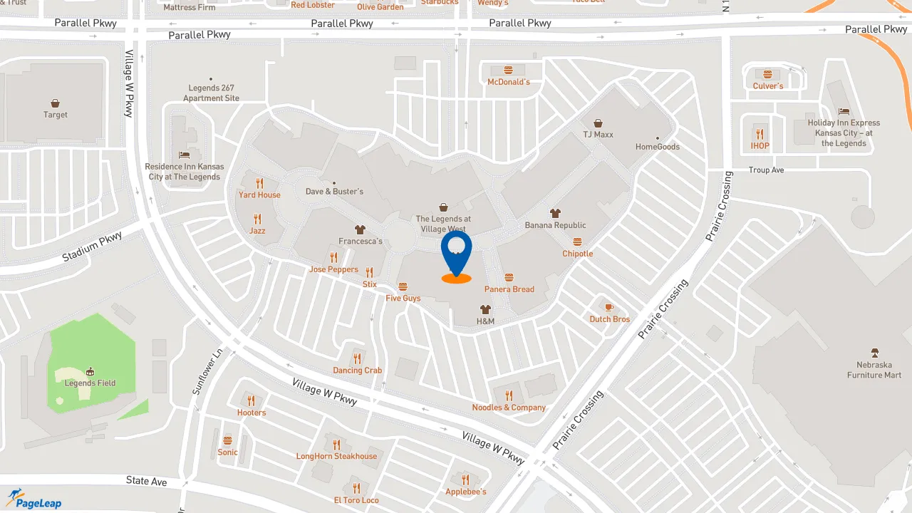 https://pageleap.com map showing location of Five Guys in Kansas City.