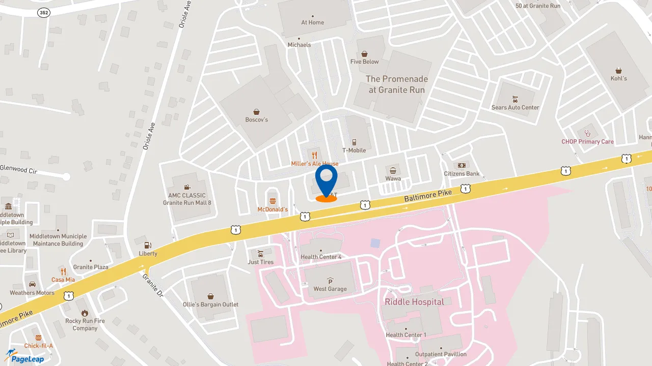 https://pageleap.com map showing location of Five Guys in Media.