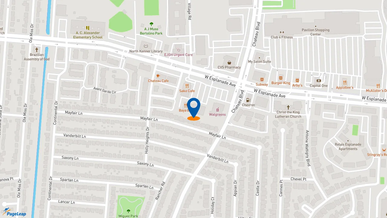 https://pageleap.com map showing location of Five Guys in Kenner.