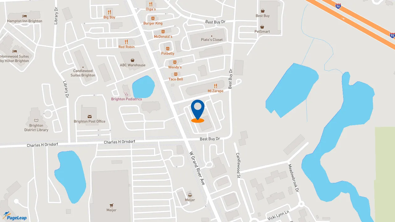 https://pageleap.com map showing location of Five Guys in Brighton.