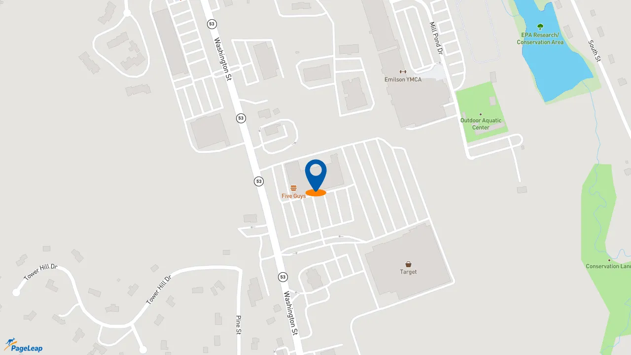https://pageleap.com map showing location of Five Guys in Hanover.