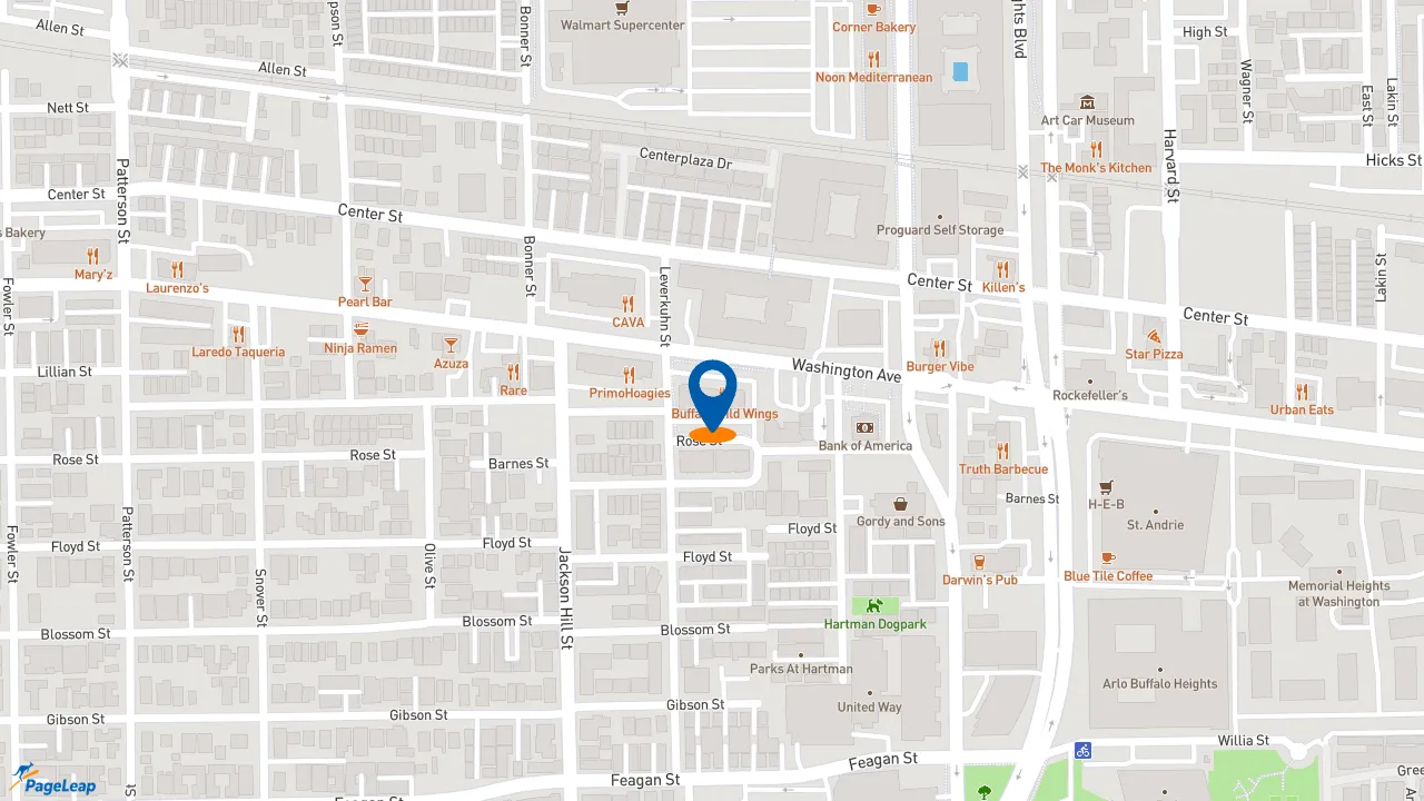 https://pageleap.com map showing location of Five Guys in Houston.