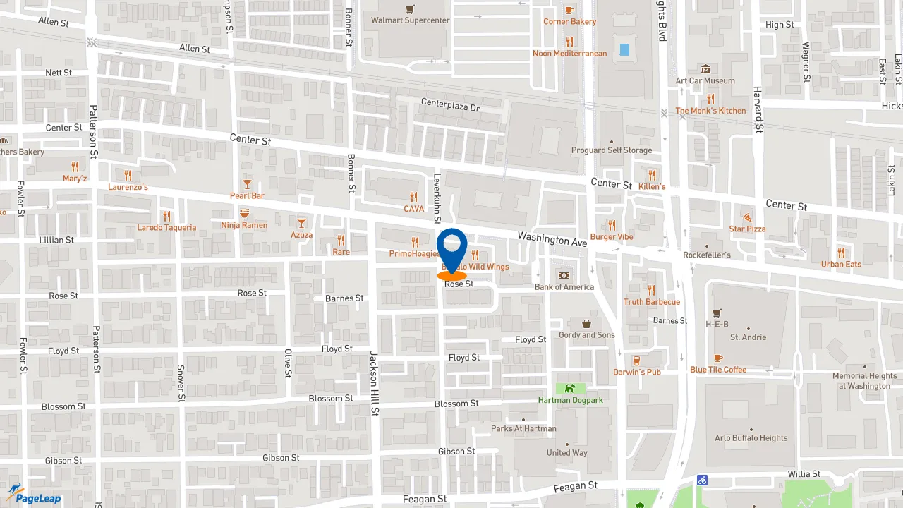 https://pageleap.com map showing location of Five Guys in Houston.