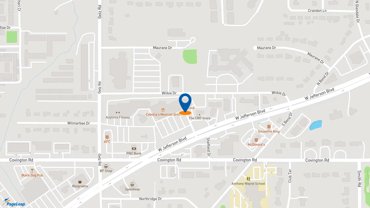 https://pageleap.com map showing location of Five Guys in Fort Wayne.