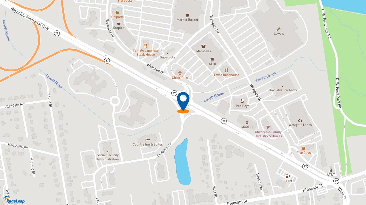 https://pageleap.com map showing location of Five Guys in Brockton.