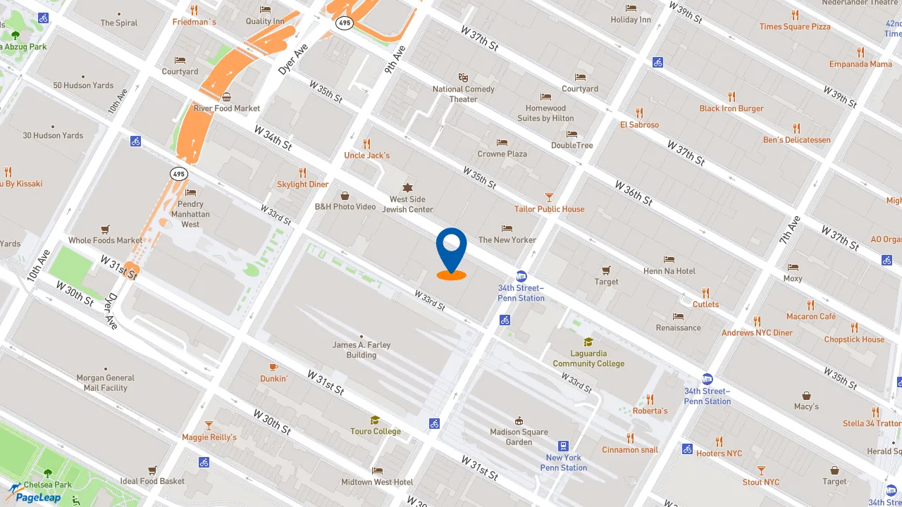 https://pageleap.com map showing location of Five Guys in New York.