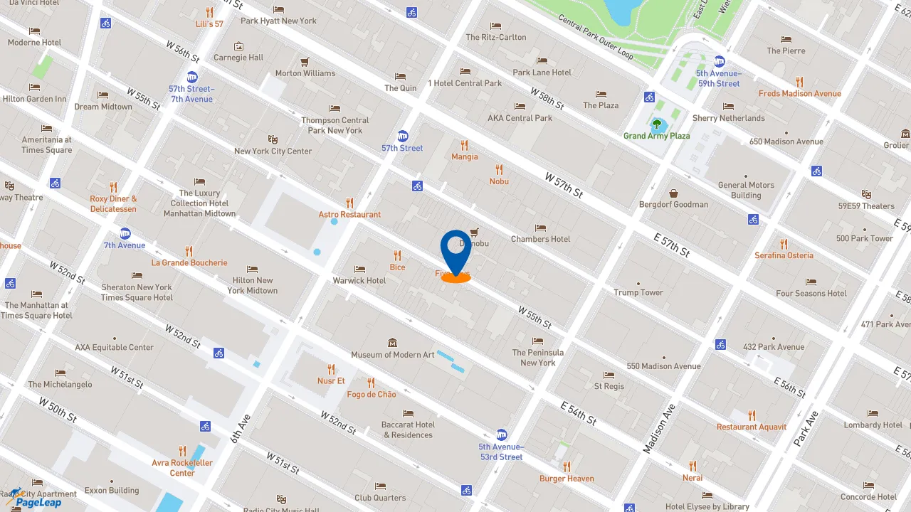 https://pageleap.com map showing location of Five Guys in New York.
