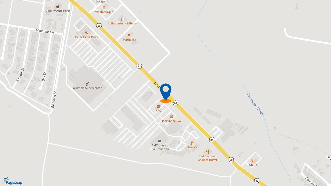 https://pageleap.com map showing location of Flaming Bird By H-E-B in Rio Grande City.