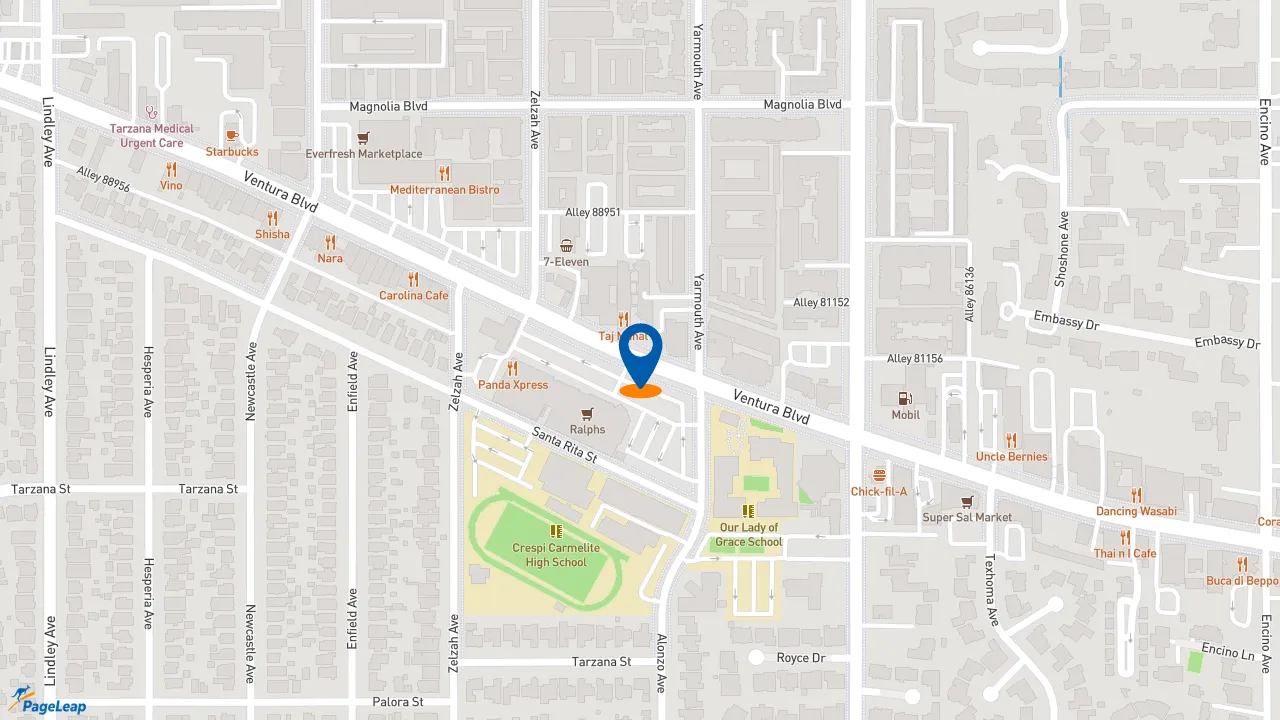 https://pageleap.com map showing location of Foodgod Truffle Fries in Encino.