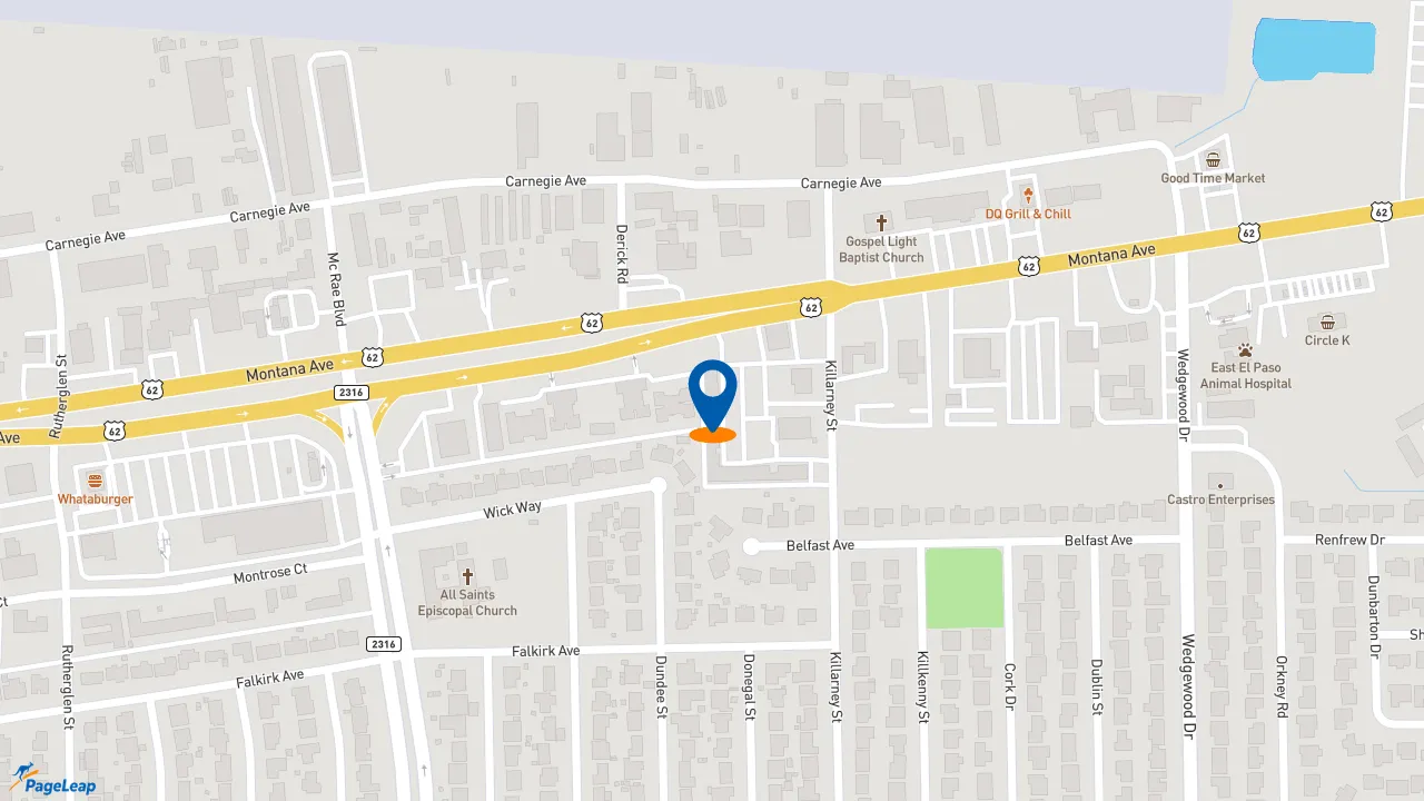 https://pageleap.com map showing location of Franky&#039;s Restaurant in El Paso.