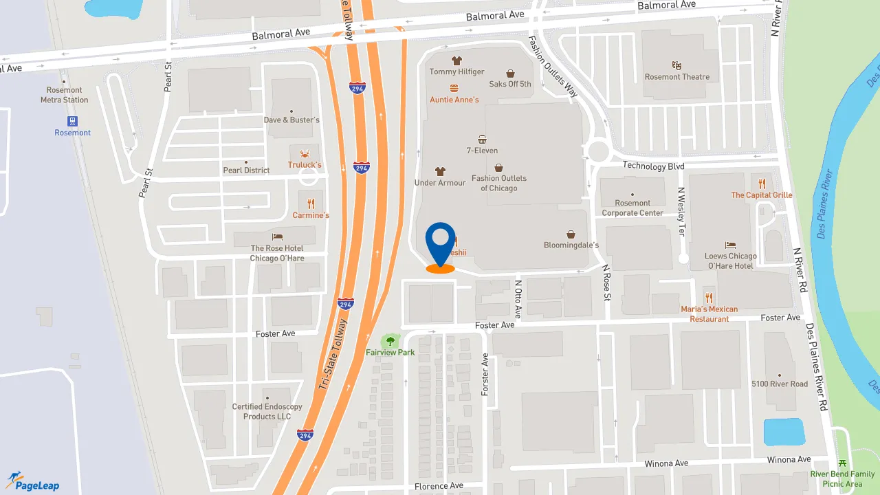 https://pageleap.com map showing location of Freshii in Rosemont.