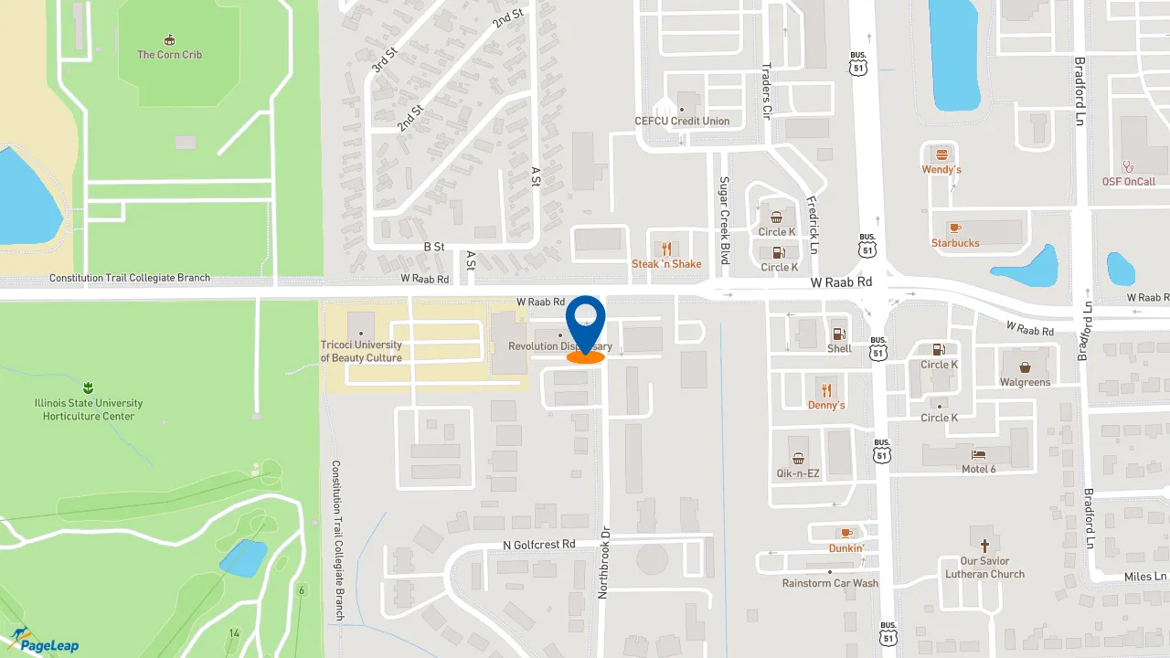 https://pageleap.com map showing location of Gloria Jean&#039;s Coffees Normal in Normal.