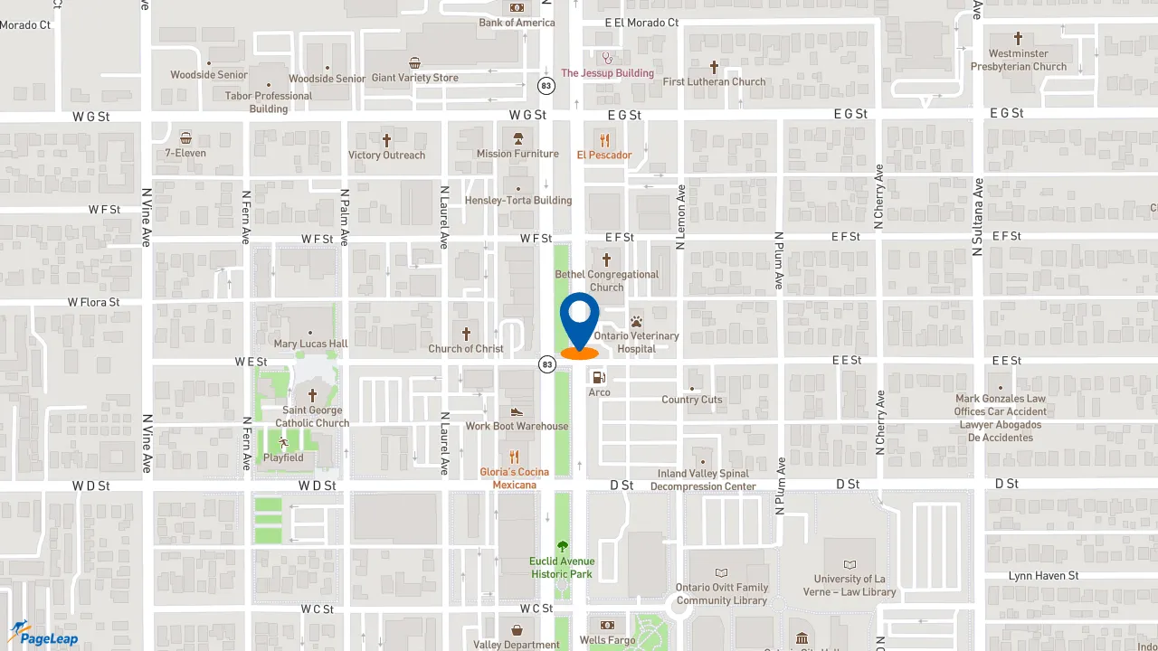 https://pageleap.com map showing location of Gloria&#039;s Cocina Mexicana in Ontario.