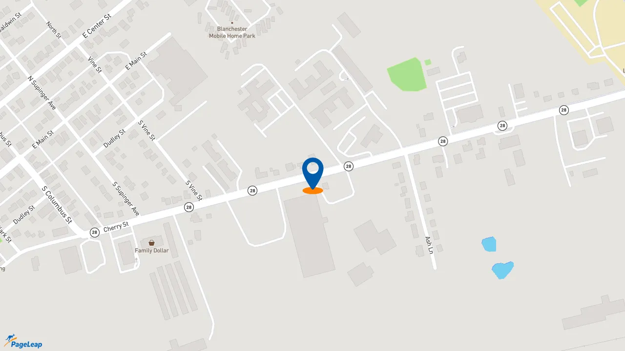 https://pageleap.com map showing location of Gold Star Chili in Blanchester.