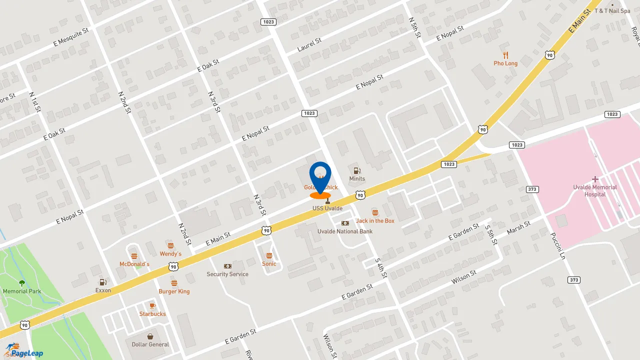 https://pageleap.com map showing location of Golden Chick in Uvalde.