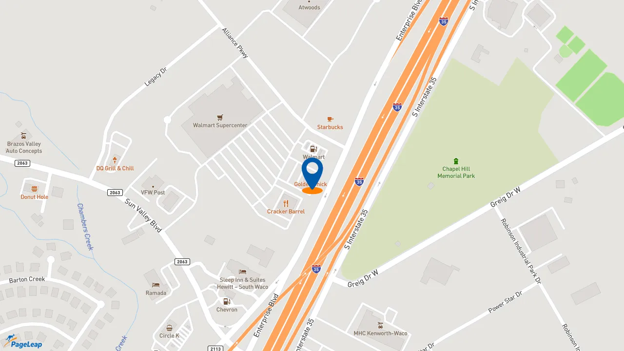https://pageleap.com map showing location of Golden Chick in Hewitt.