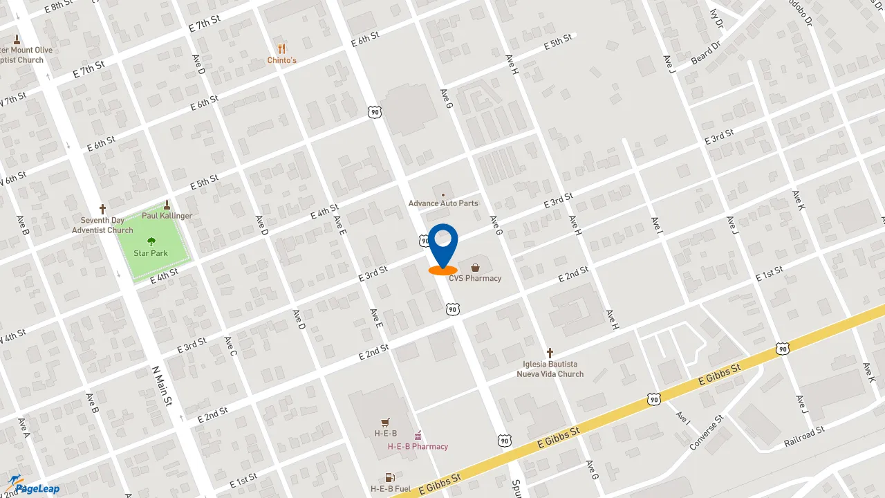 https://pageleap.com map showing location of Golden Chick in Del Rio.