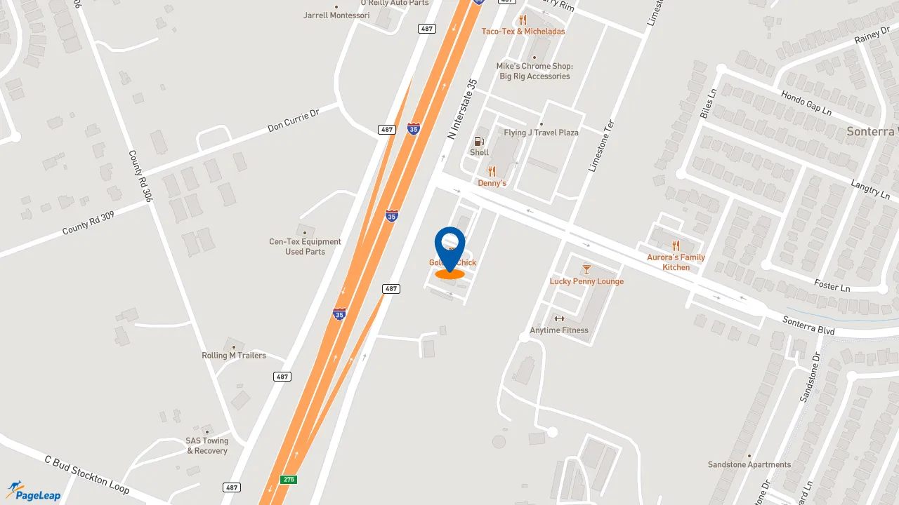 https://pageleap.com map showing location of Golden Chick in Jarrell.