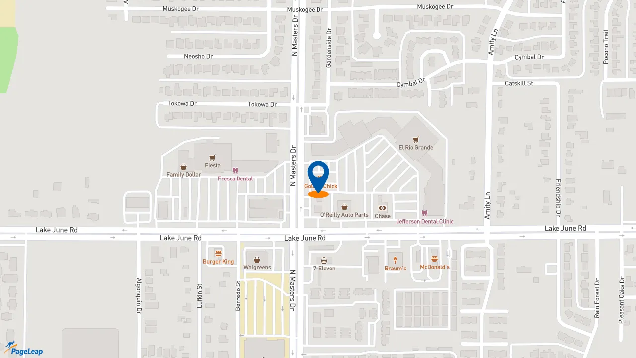 https://pageleap.com map showing location of Golden Chick in Dallas.