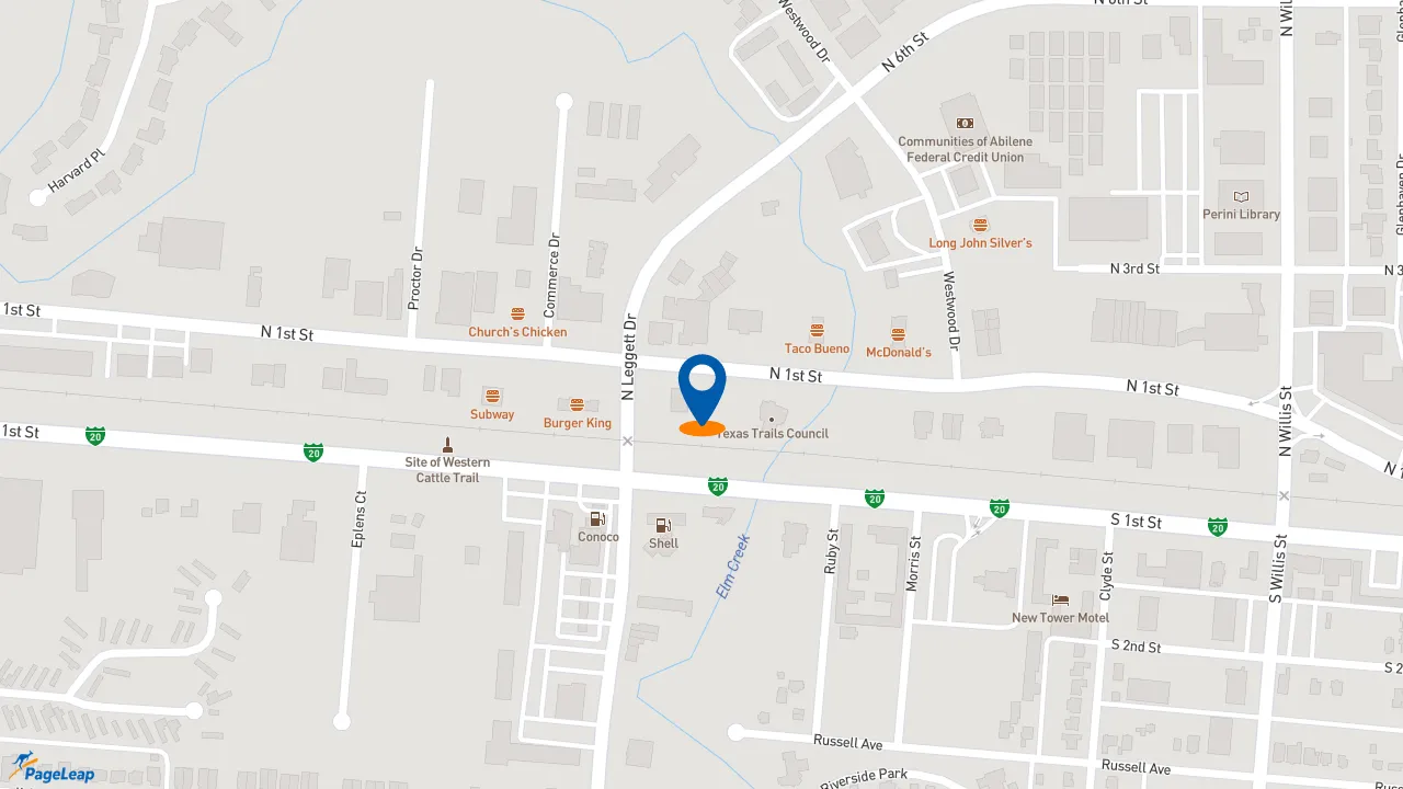 https://pageleap.com map showing location of Golden Chick in Abilene.