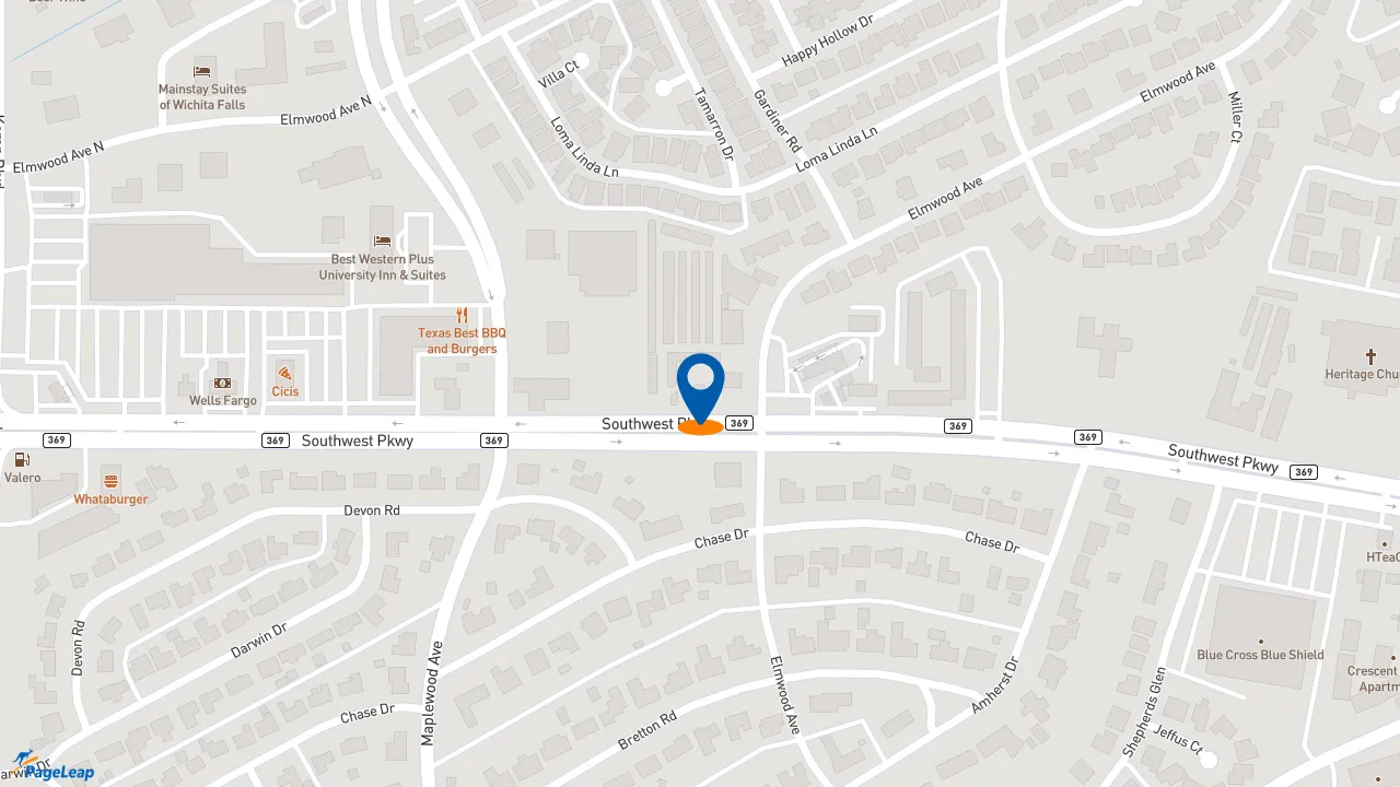 https://pageleap.com map showing location of Golden Chick in Wichita Falls.