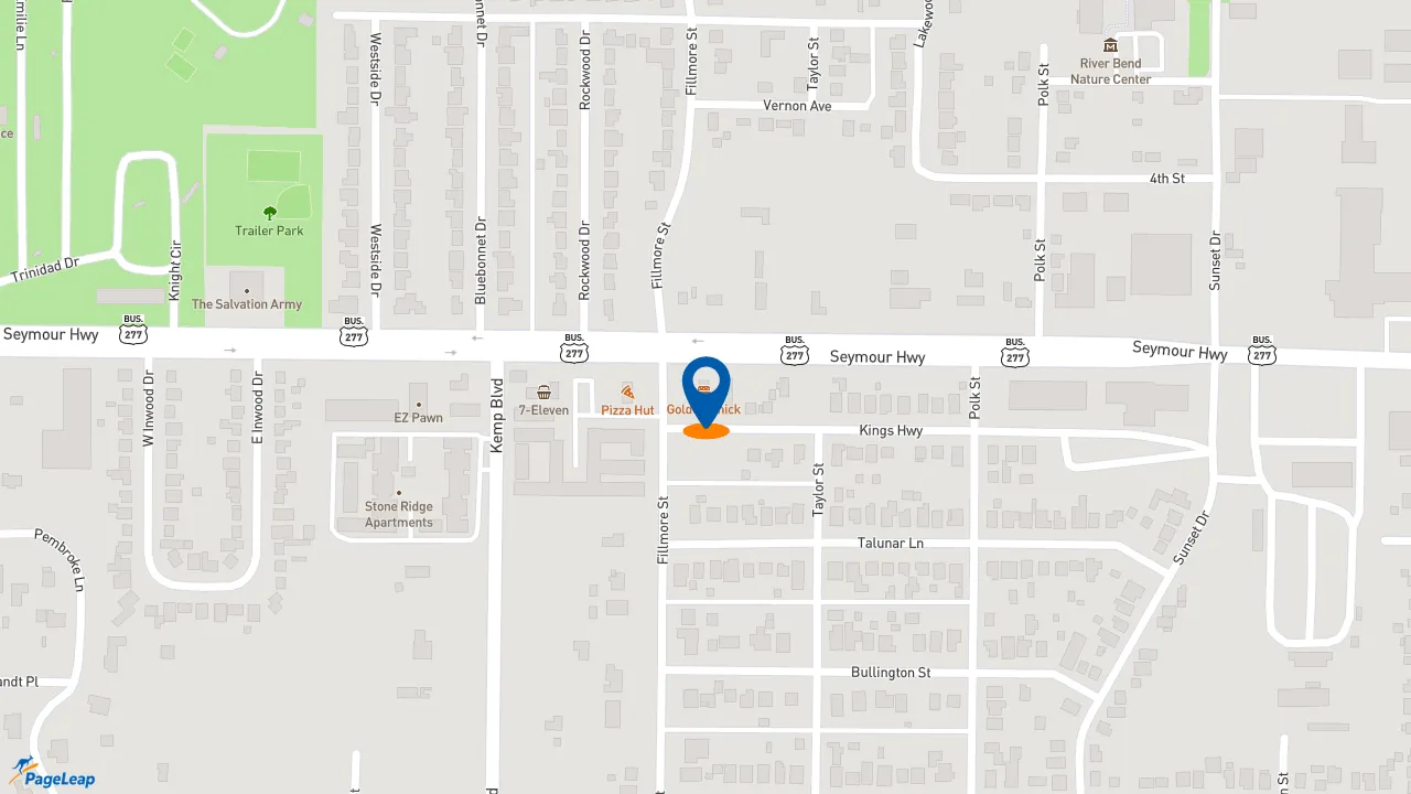 https://pageleap.com map showing location of Golden Chick in Wichita Falls.