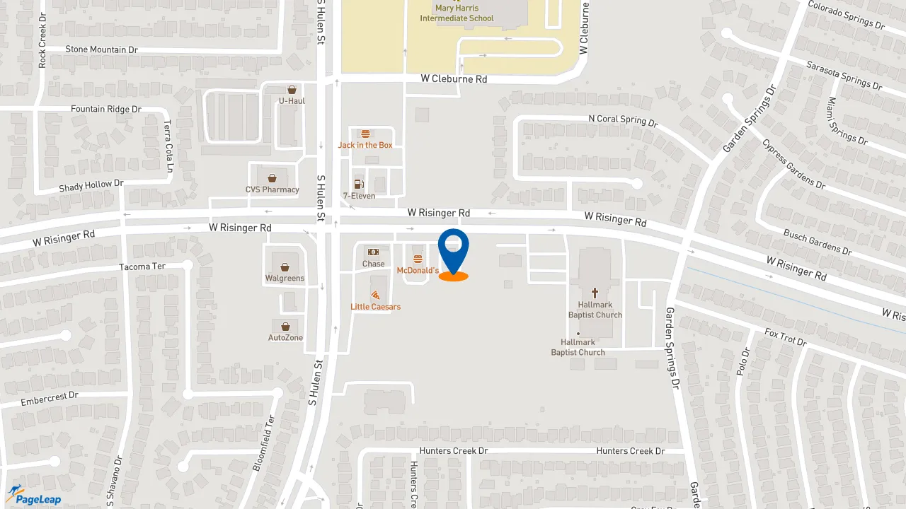 https://pageleap.com map showing location of Golden Chick in Fort Worth.